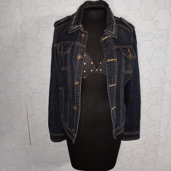 Baccini distressed overlapping collar denim jacket - Picture 1 of 15